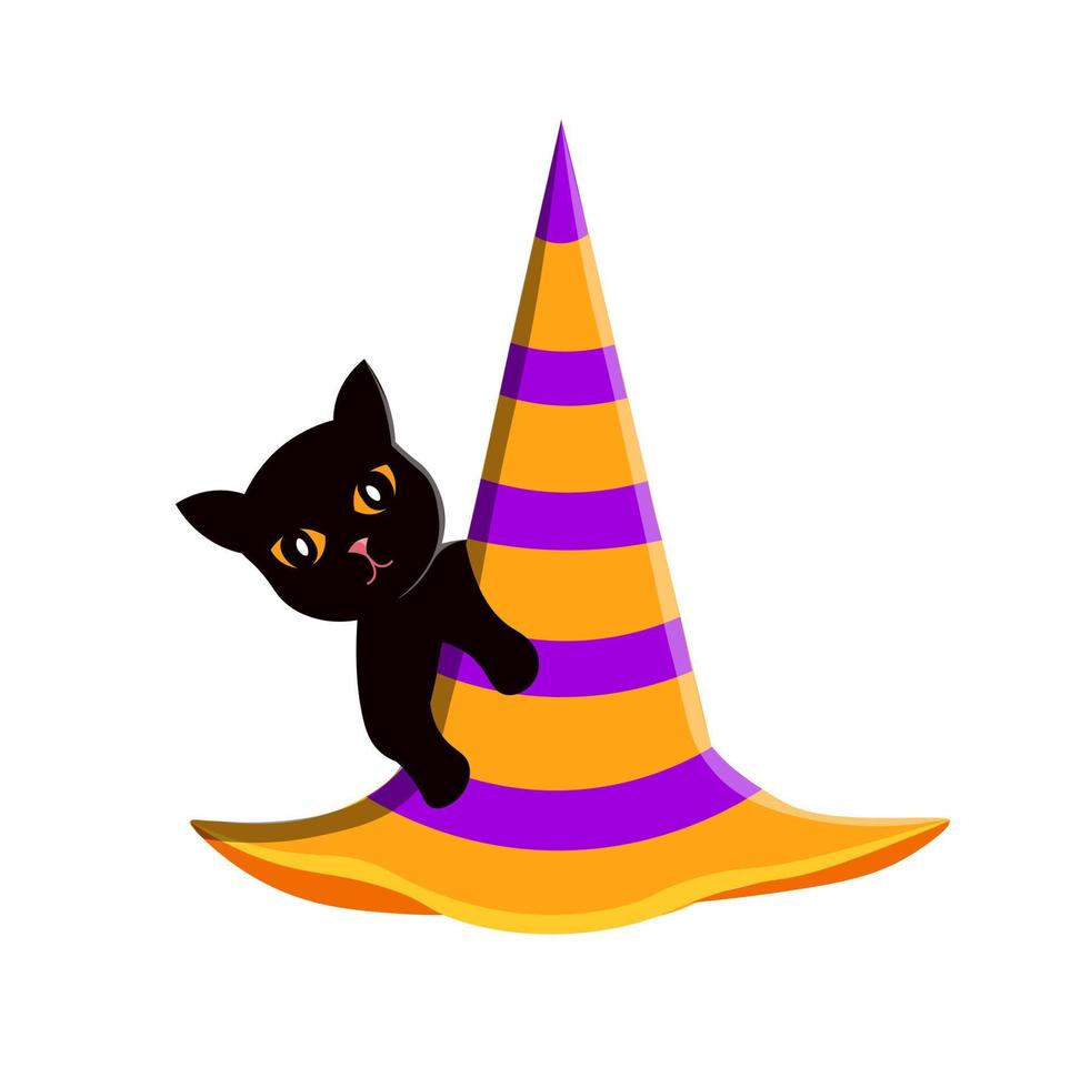 chapeau de sorcière avec chat noir vecteur
