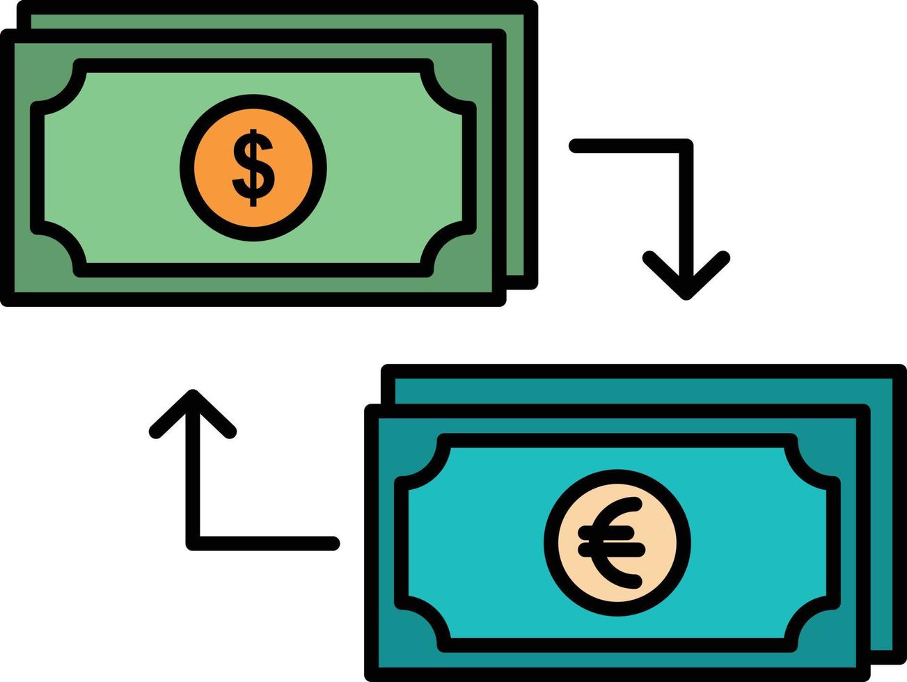 échange entreprise dollar euro finance financier argent plat couleur icône vecteur icône modèle de bannière