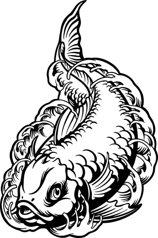silhouette de tatouage de poisson koi japonais vecteur