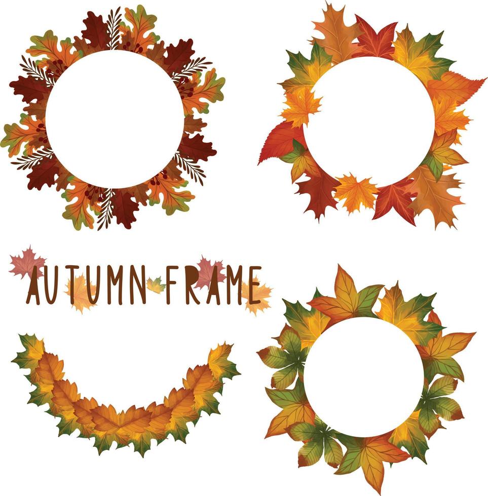 ensemble de cadre de feuille d'automne peint à l'aquarelle, feuilles clipart. dessinés à la main isolé sur fond blanc vecteur