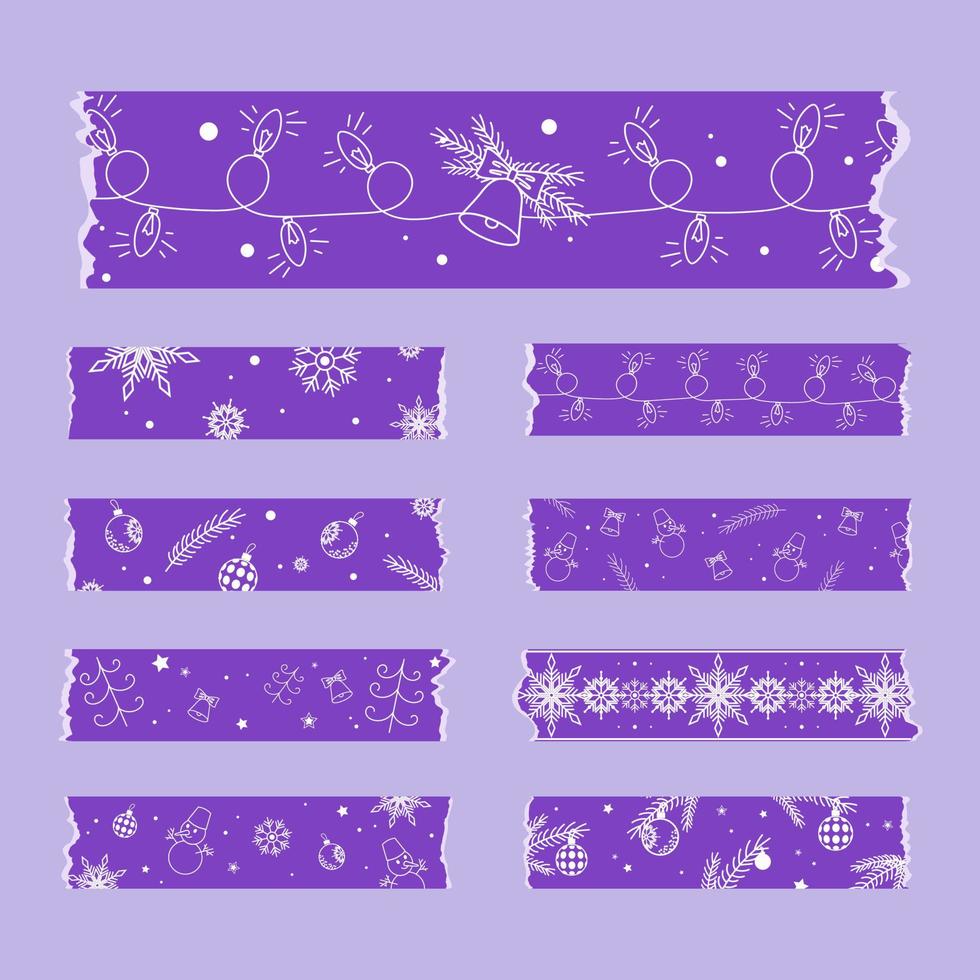 lilas rubans washi tape ensemble d'autocollants sur le thème de noël nouvel an cliparts vecteur