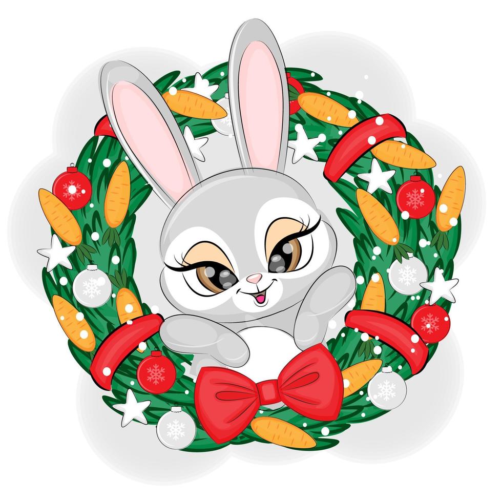 symbole du lapin mignon du nouvel an avec une couronne de l'avent de carotte, illustration vectorielle vecteur