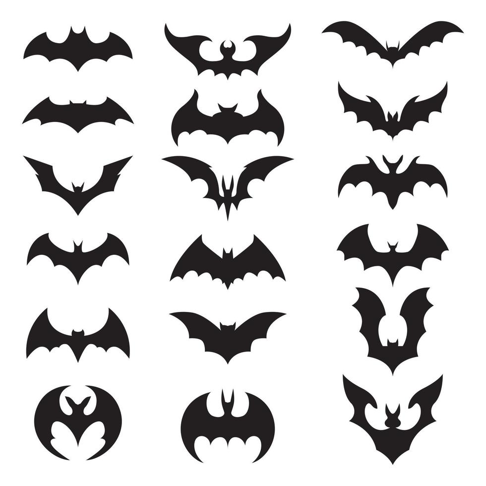 collection de logos de chauve-souris. icône de chauve-souris noire. éléments de conception d'halloween vecteur