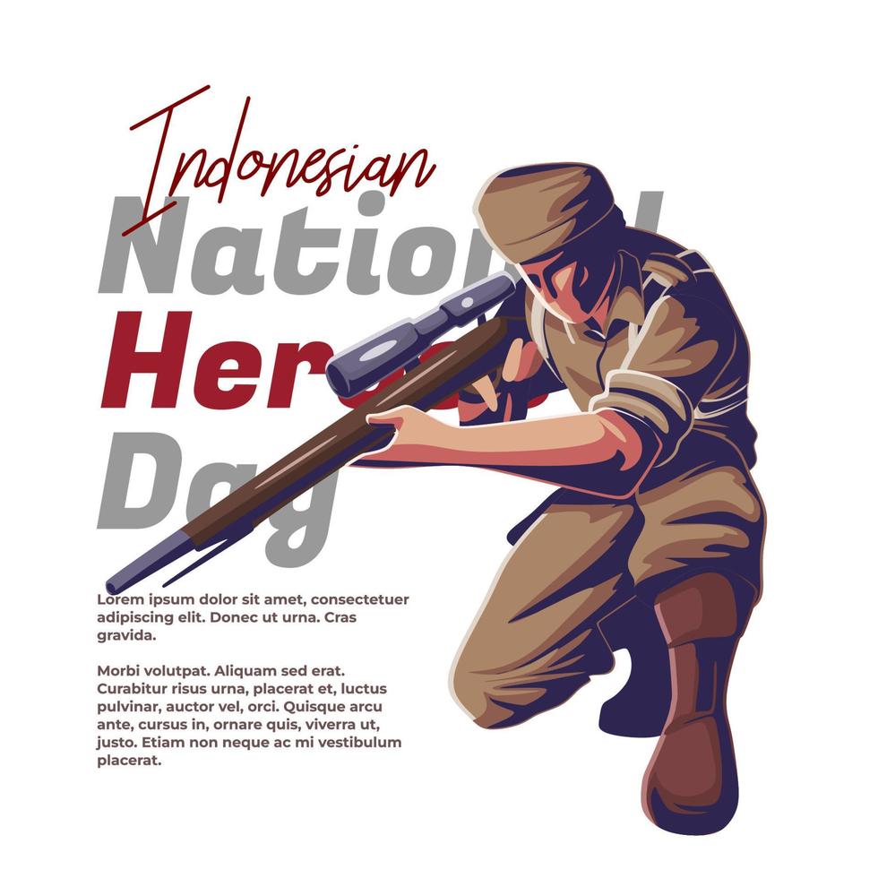 illustration de la journée du héros indonésien sur un soldat se préparant à tirer vecteur