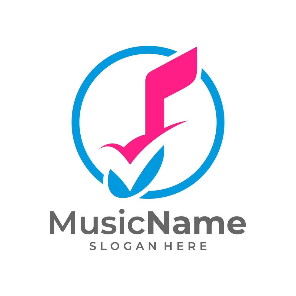 illustration de l'icône vectorielle du logo de vérification de la musique. vérifier le modèle de conception de logo de musique vecteur