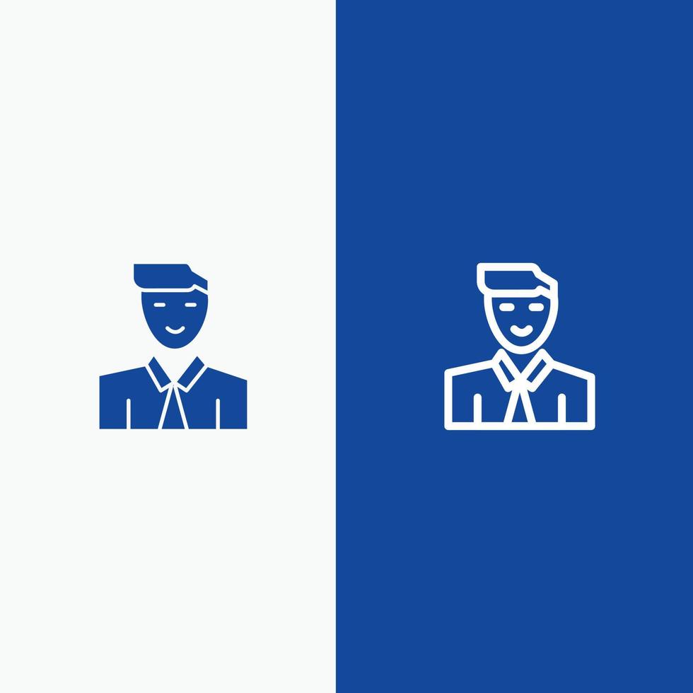 homme utilisateur étudiant enseignant avatar ligne et glyphe icône solide bleu bannière ligne et glyphe icône solide bleu vecteur