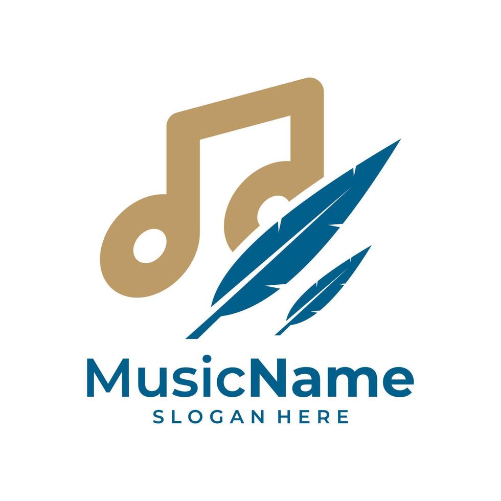 vecteur de logo de musique plume. modèle de conception de logo de plume de musique