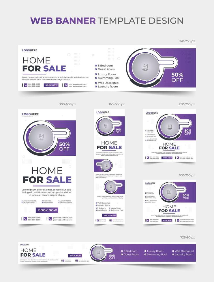 ensemble de conception d'annonces web de maison immobilière, mise en page de modèle de bannière de publication sur les médias sociaux vecteur