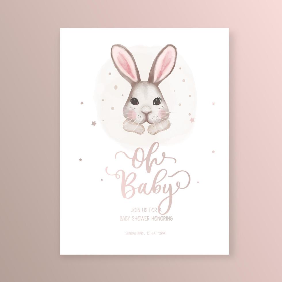 invitation de douche de bébé rustique et carte de voeux joyeux anniversaire avec lapin mignon aquarelle. vecteur