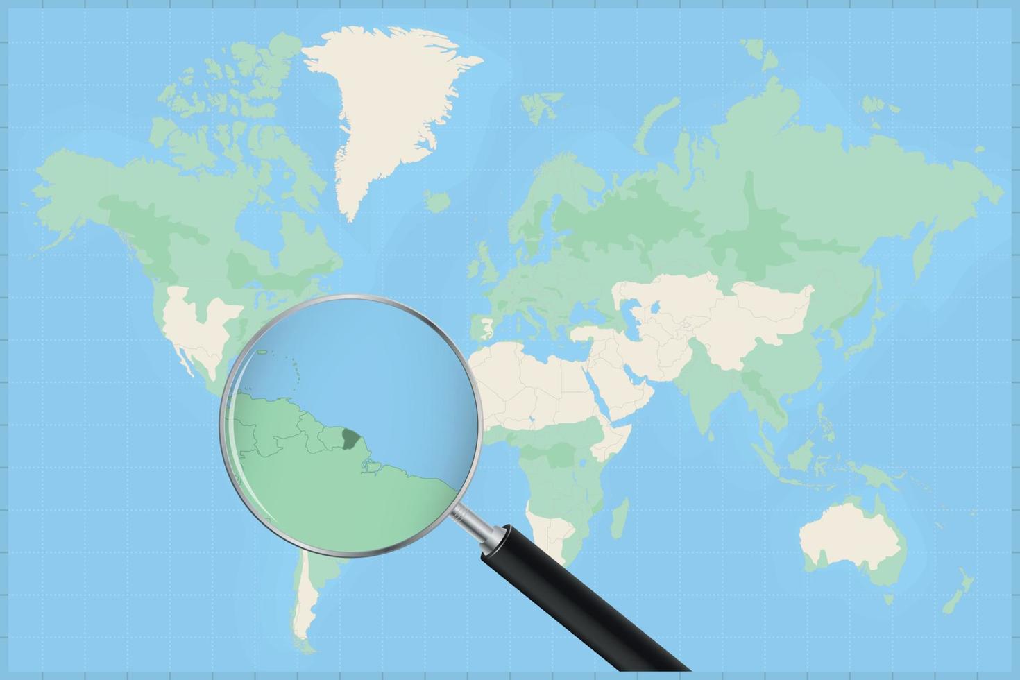 carte du monde avec une loupe sur une carte de la guyane française. vecteur