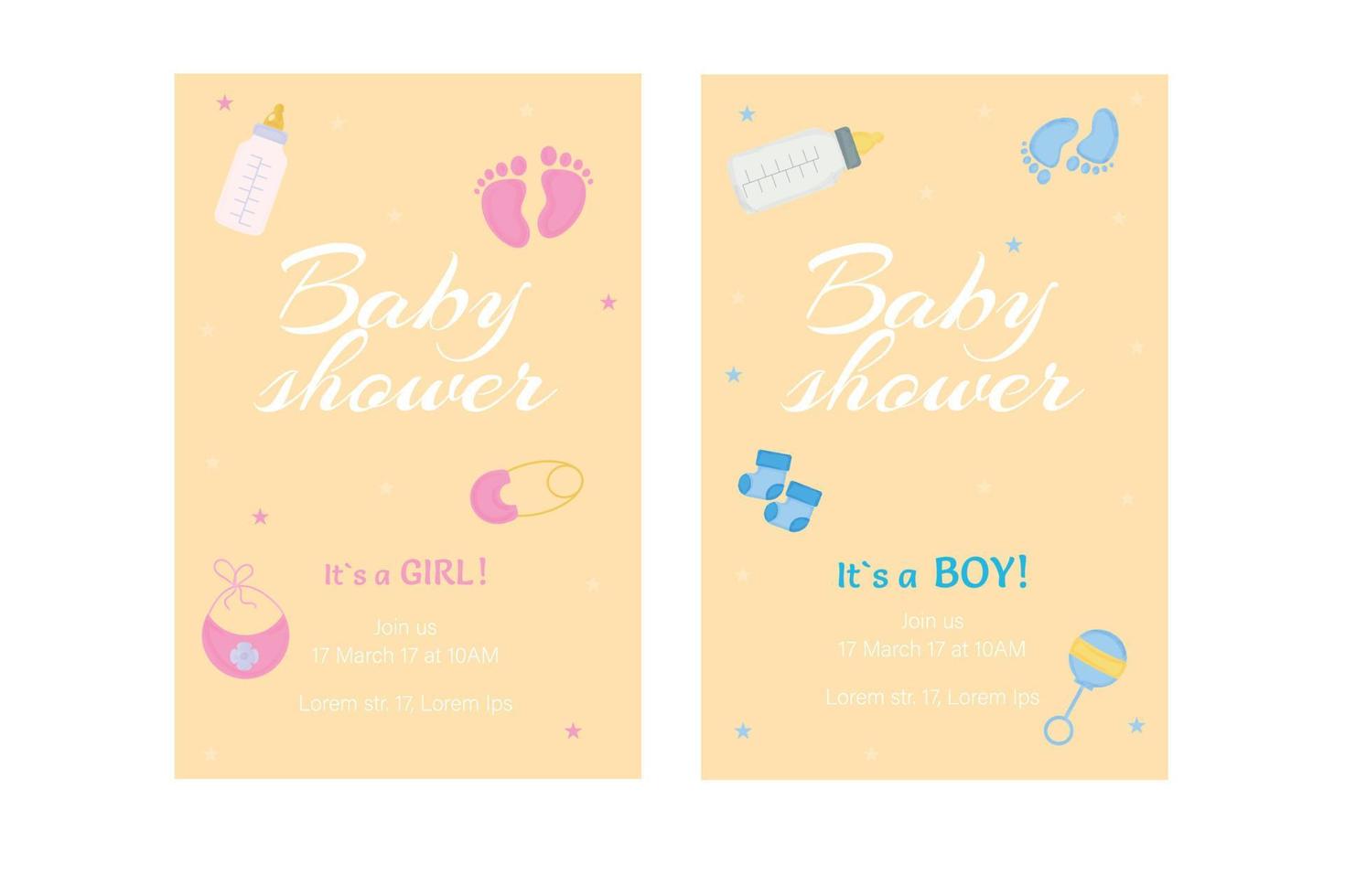 invitation, la carte est une fille, un garçon. douche de bébé. illustration vectorielle vecteur