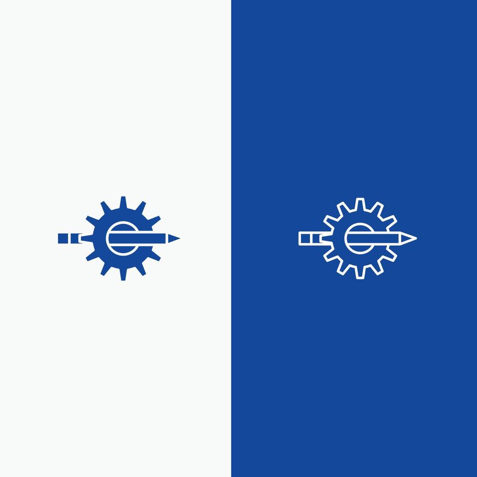 L'écriture de contenu de la ligne de production d'engins de développement de conception et l'icône solide glyphe ligne de bannière bleue et gl vecteur