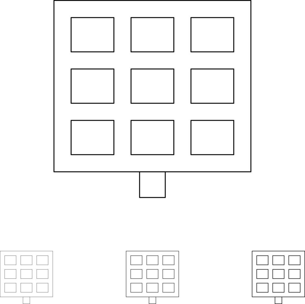 panneau solaire construction jeu d'icônes de ligne noire audacieuse et mince vecteur