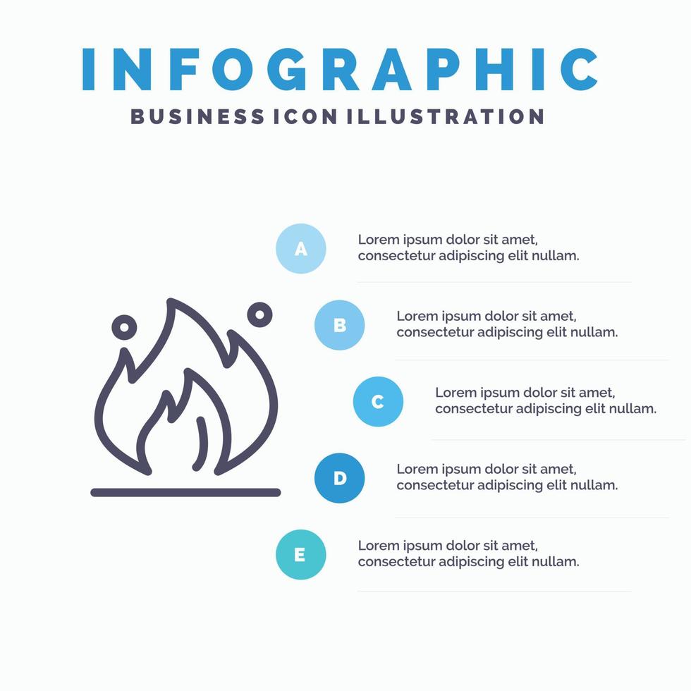 icône de ligne de construction pétrolière de l'industrie du feu avec 5 étapes présentation infographie fond vecteur