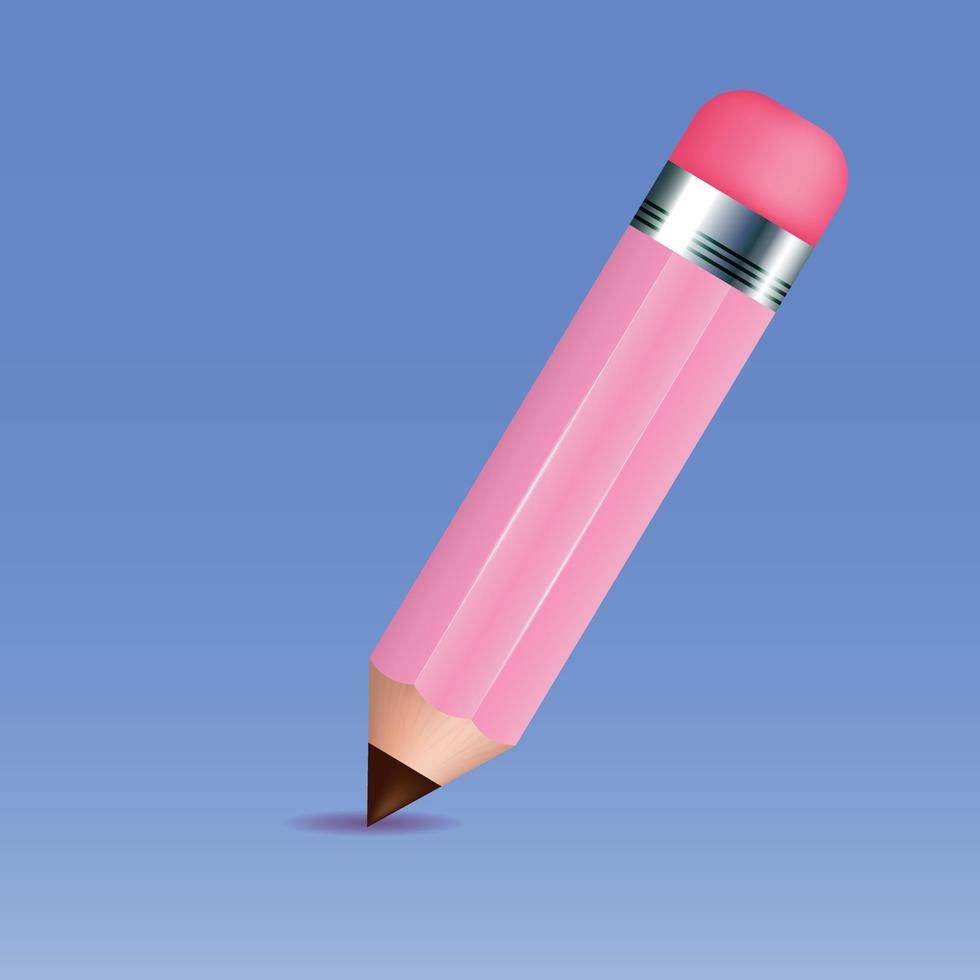 crayon réaliste en rose sur fond bleu. école. vecteur