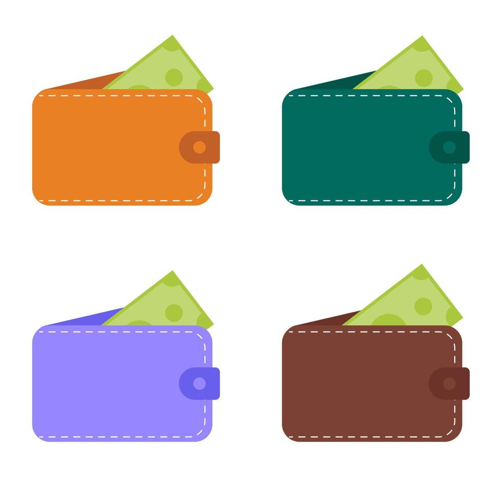 ensemble de portefeuilles d'argent ouverts en cuir. isolé sur fond blanc. illustration vectorielle. vecteur