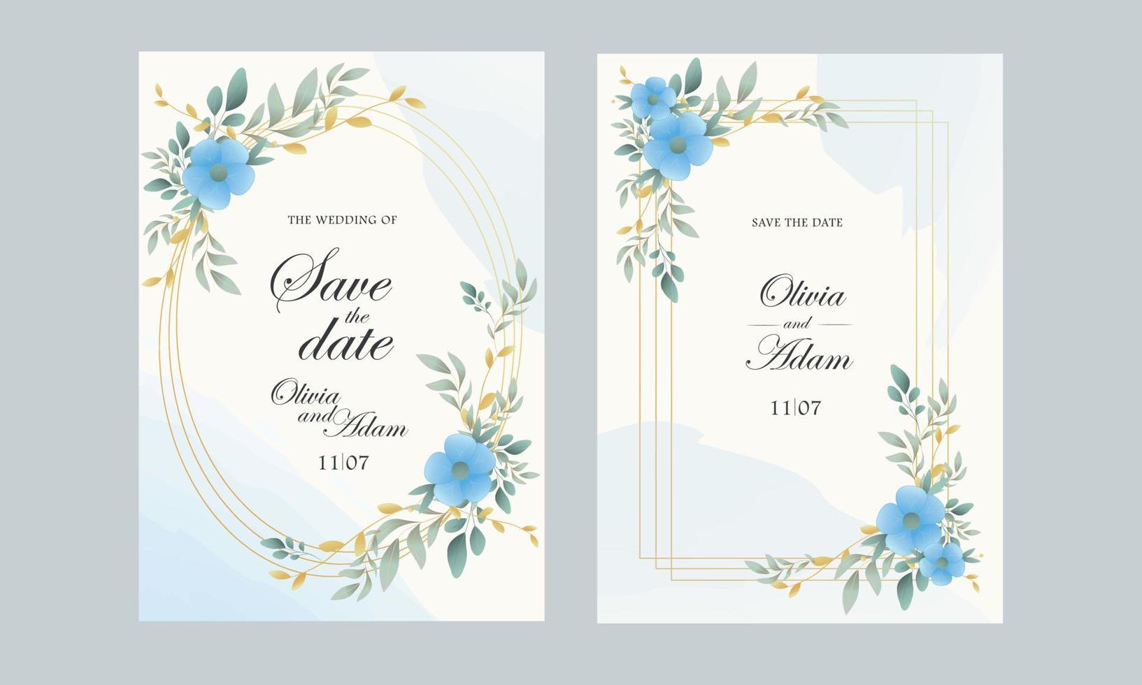 invitations de mariage encadrées avec des fleurs vecteur