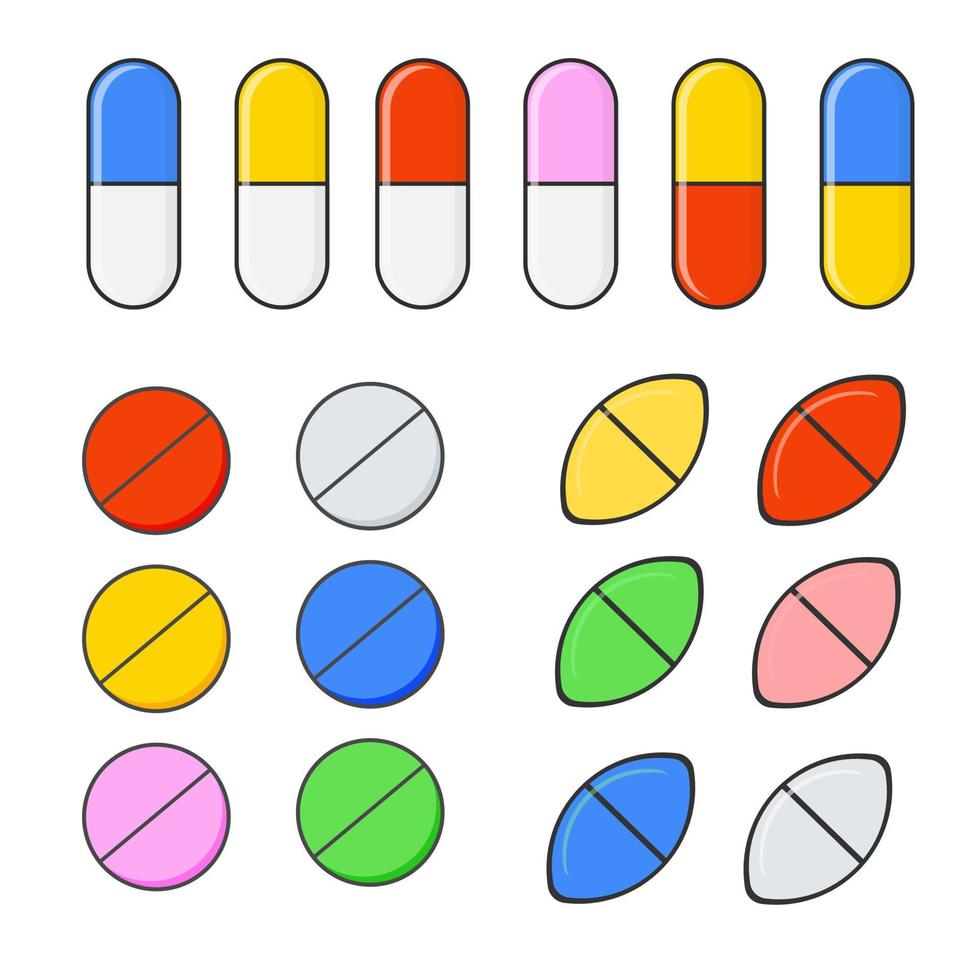 un ensemble de différentes formes de comprimés aux couleurs vives. illustration vectorielle vecteur