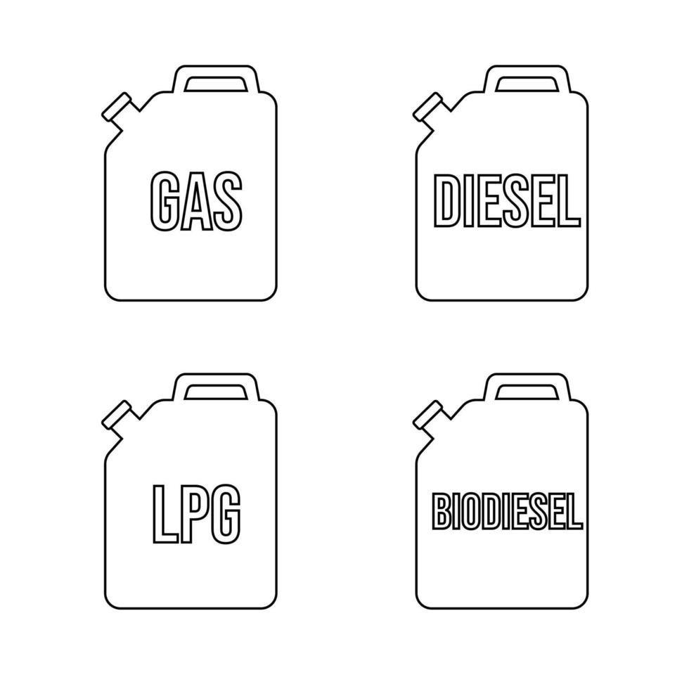 bidon d'essence avec diesel, gaz, biodiesel, gpl en ligne. illustration vectorielle vecteur