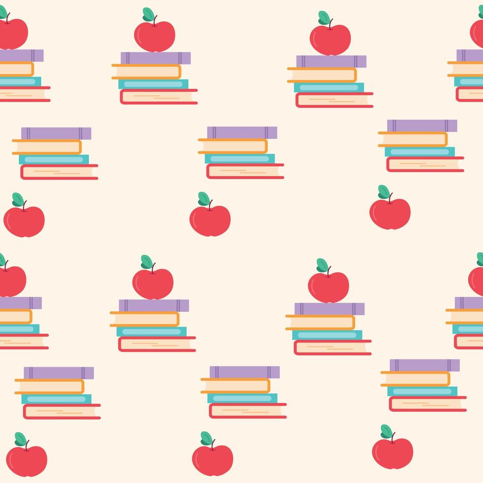 modèle sans couture de retour à l'école avec des livres et des pommes. illustration vectorielle vecteur