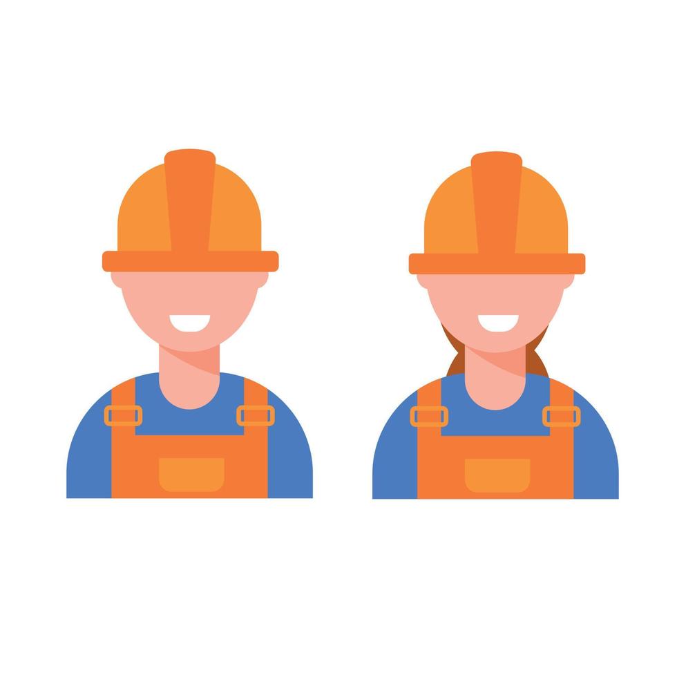 service de réparation homme femme travailleur avec un sourire dans un casque orange. atelier de mécanique. vecteur