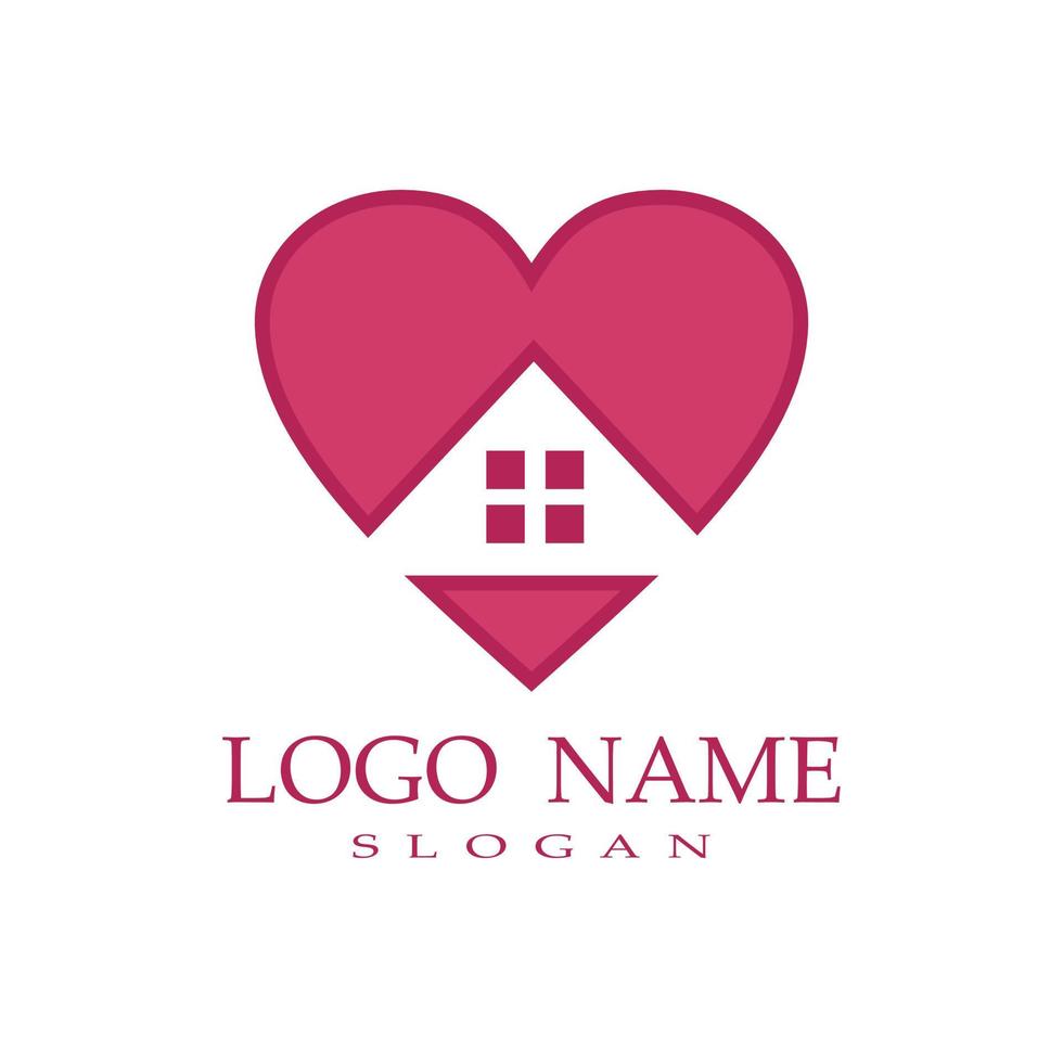 combinaison de logo d'amour avec maison de couleur rose vecteur