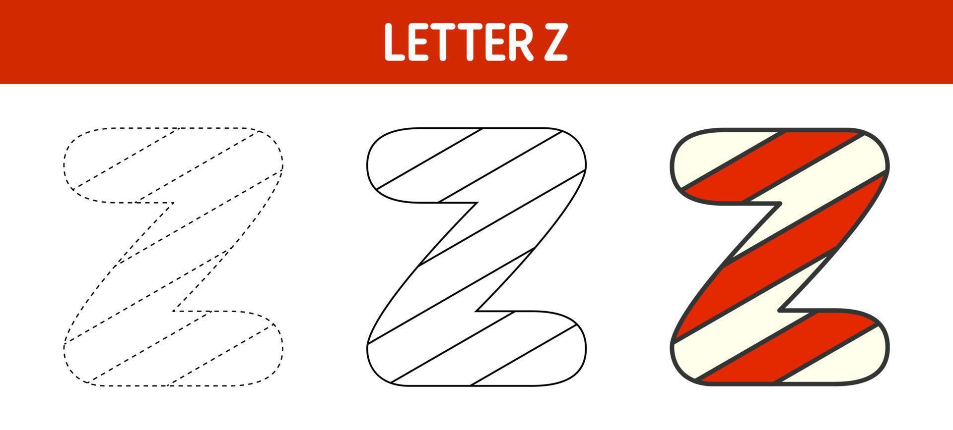 lettre z canne en bonbon, feuille de travail de traçage et de coloriage pour les enfants vecteur