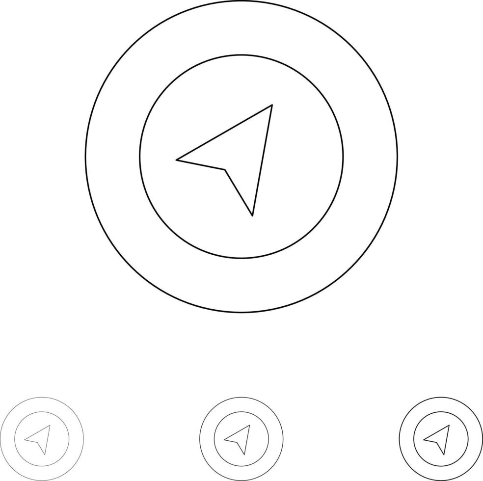 emplacement de navigation de carte jeu d'icônes de ligne noire en gras et mince vecteur