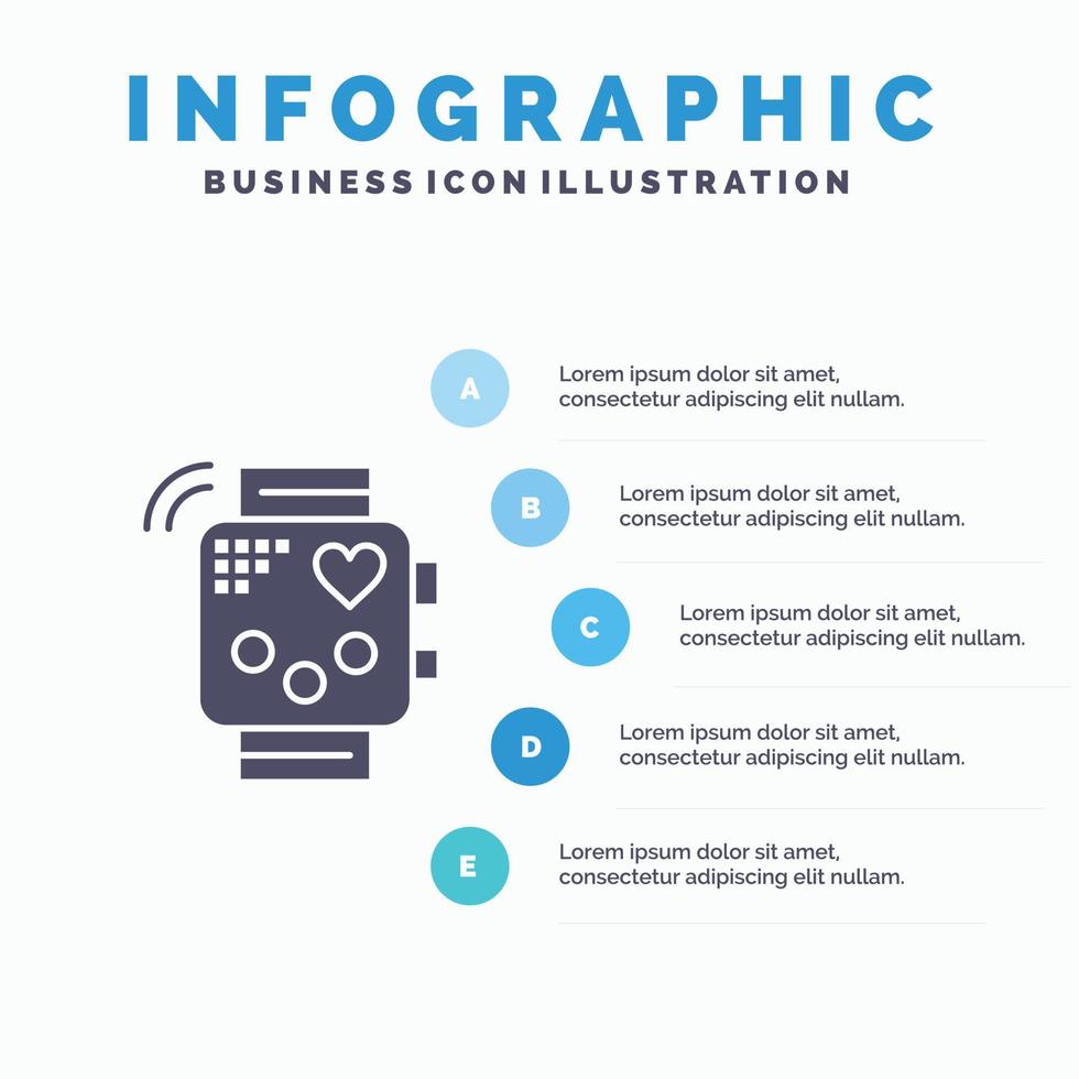 activité dispositif fitness rythme cardiaque surveillance solide icône infographie 5 étapes présentation arrière-plan vecteur