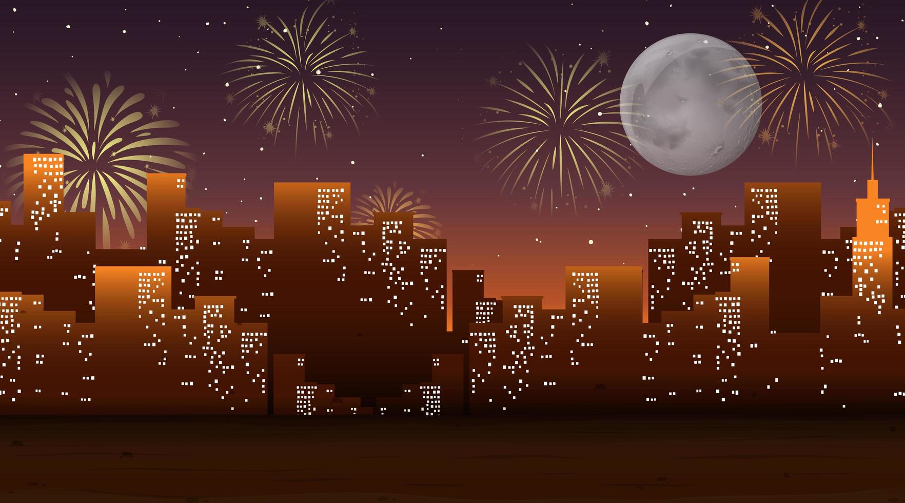 paysage urbain avec scène de célébration de feux d'artifice vecteur