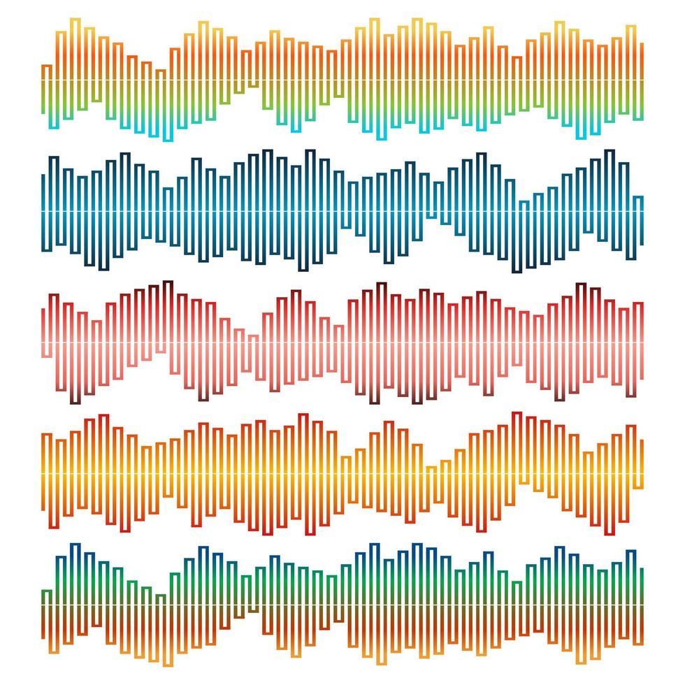 ensemble de vecteurs d'ondes sonores. égaliseur audio. ondes sonores et audio isolées sur fond blanc. vecteur