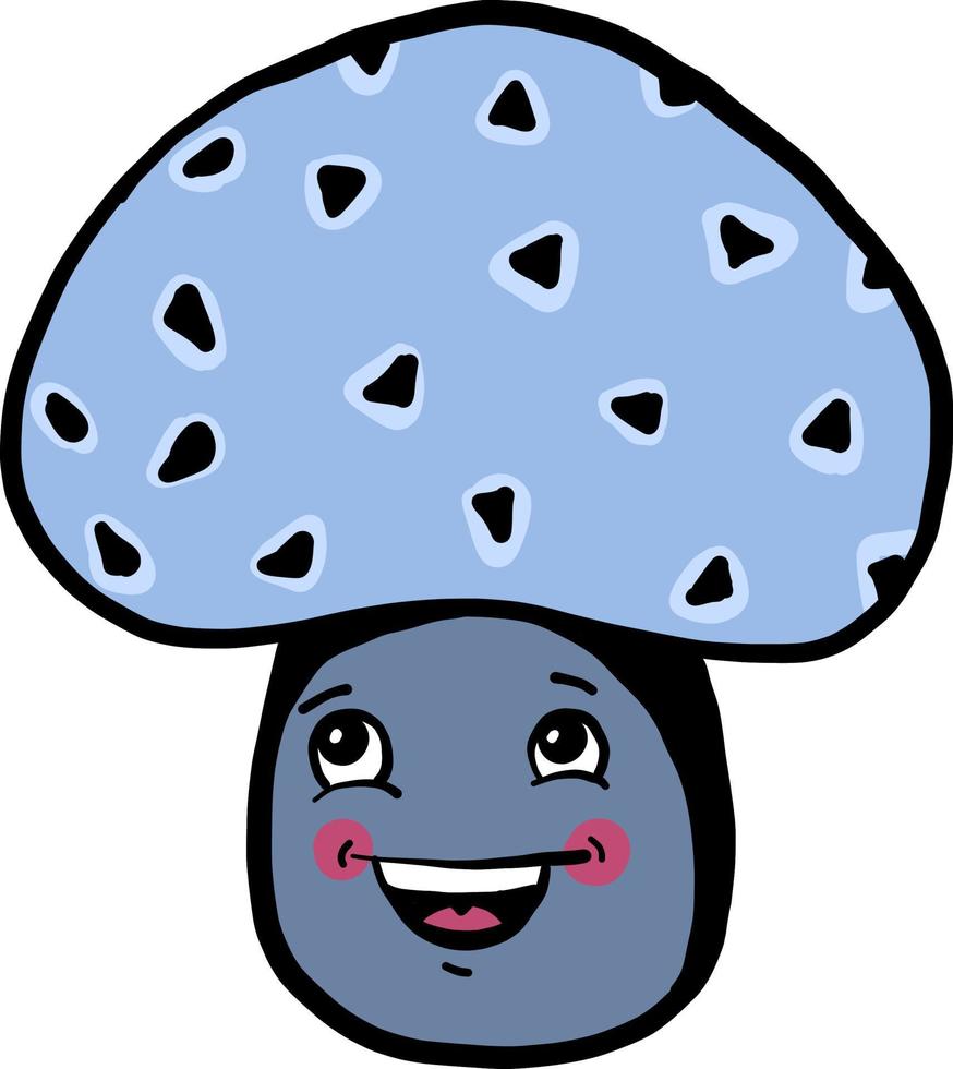 Champignon bleu heureux,illustration,vecteur sur fond blanc vecteur