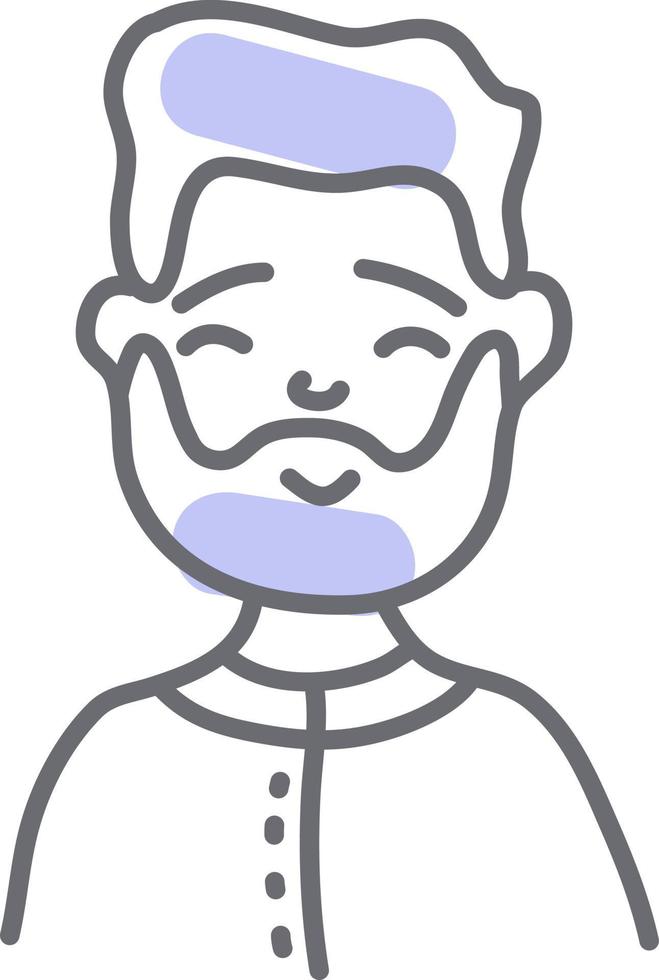 homme plus âgé aux cheveux et à la barbe violets, illustration, vecteur sur fond blanc.