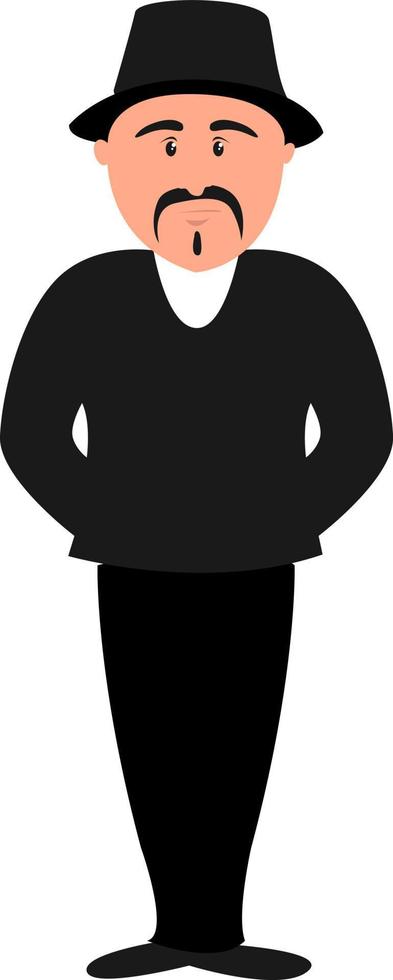 homme en noir, illustration, vecteur sur fond blanc.