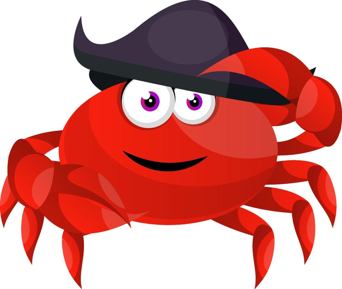 crabe avec chapeau de pirate, illustration, vecteur sur fond blanc.