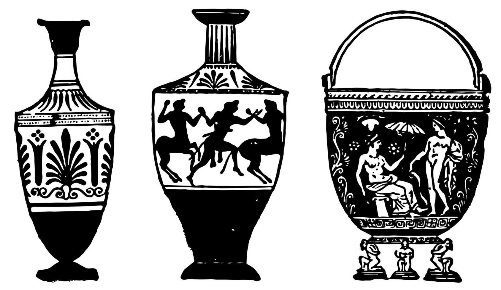 vases étrusques un produit de la grèce qu'etrusca, gravure vintage. vecteur