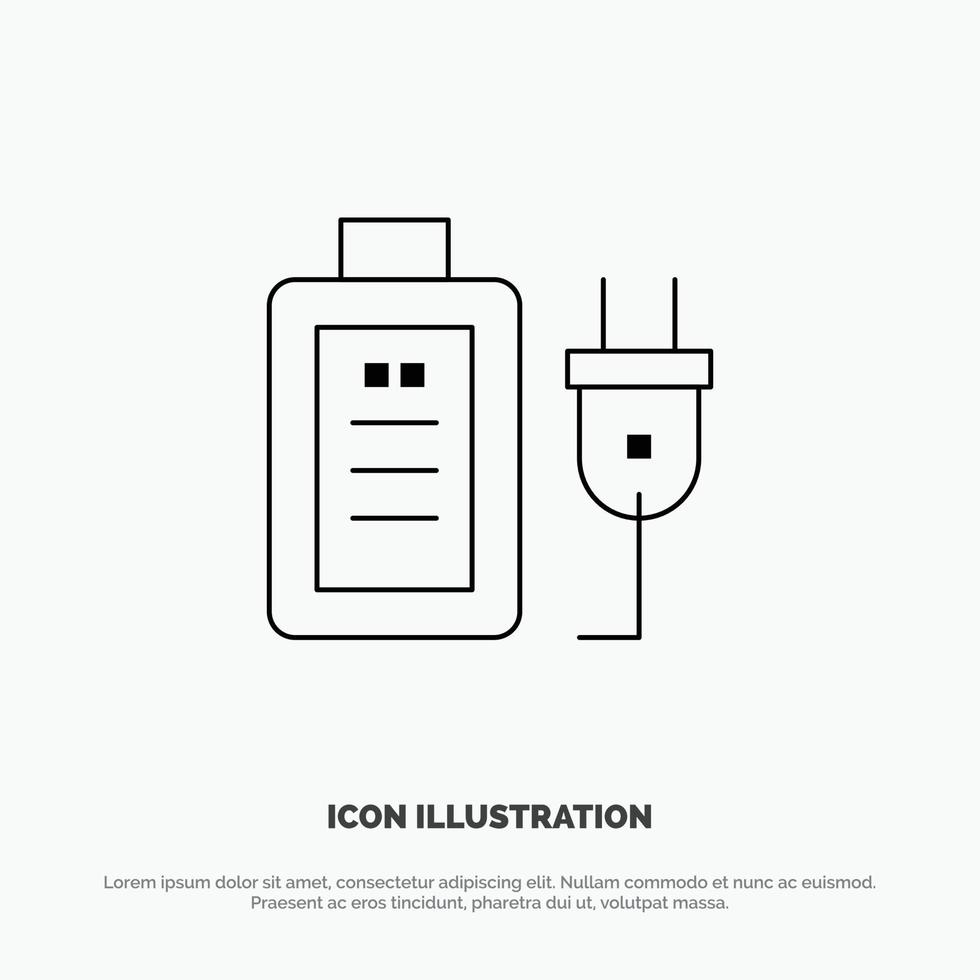 icône de ligne de vecteur d'éducation de prise de charge de batterie