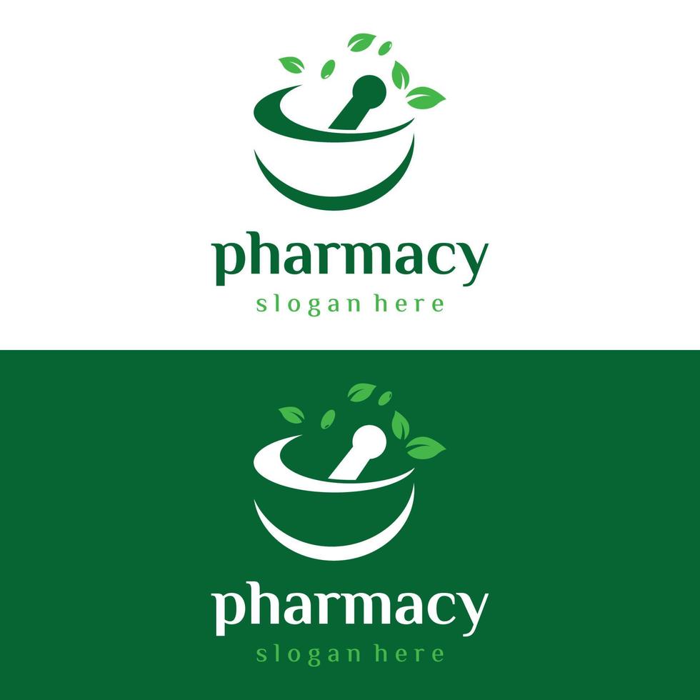 conception de modèle de logo de pharmacie avec bol et phytothérapie pilée.logos pour la médecine, le médecin, l'hôpital et la pharmacie. vecteur