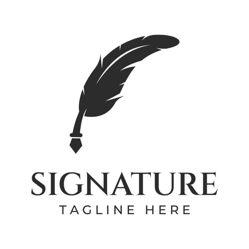 conception créative du logo de modèle de stylo avec plume hipster pour auteur ou auteur, signature. vecteur