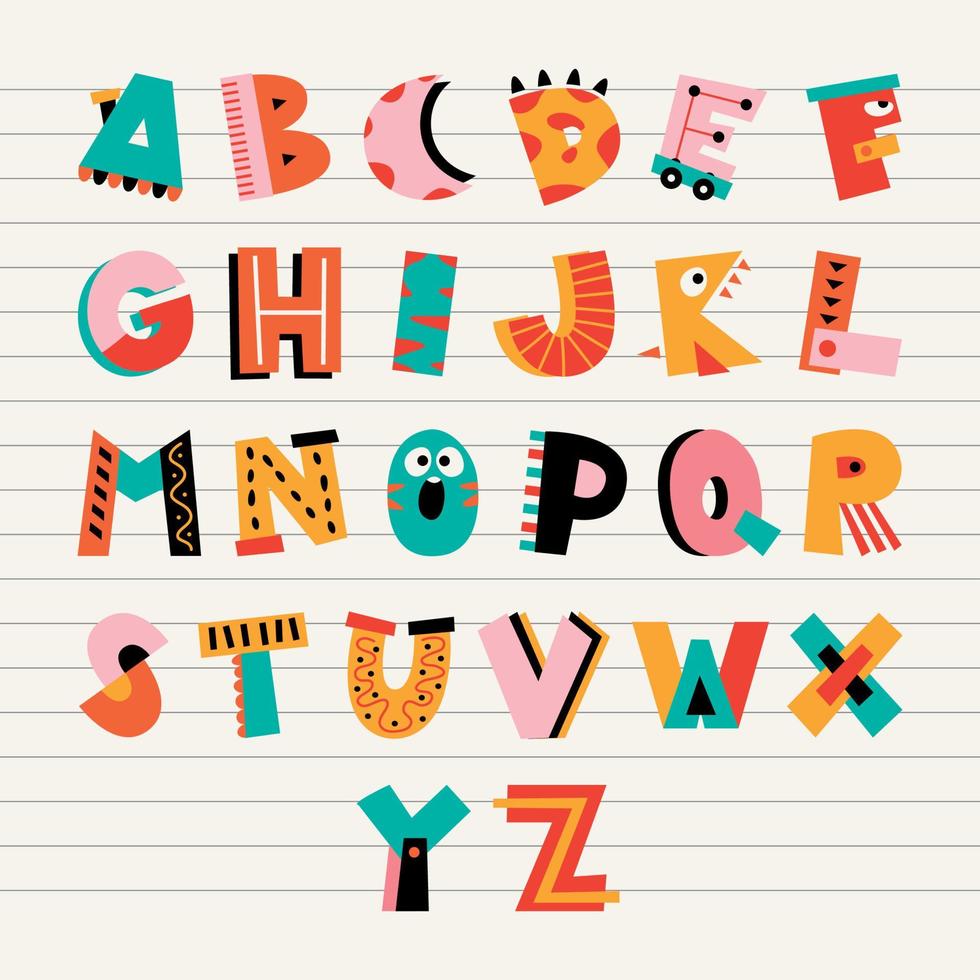 lettres de l'alphabet plat coloré vecteur