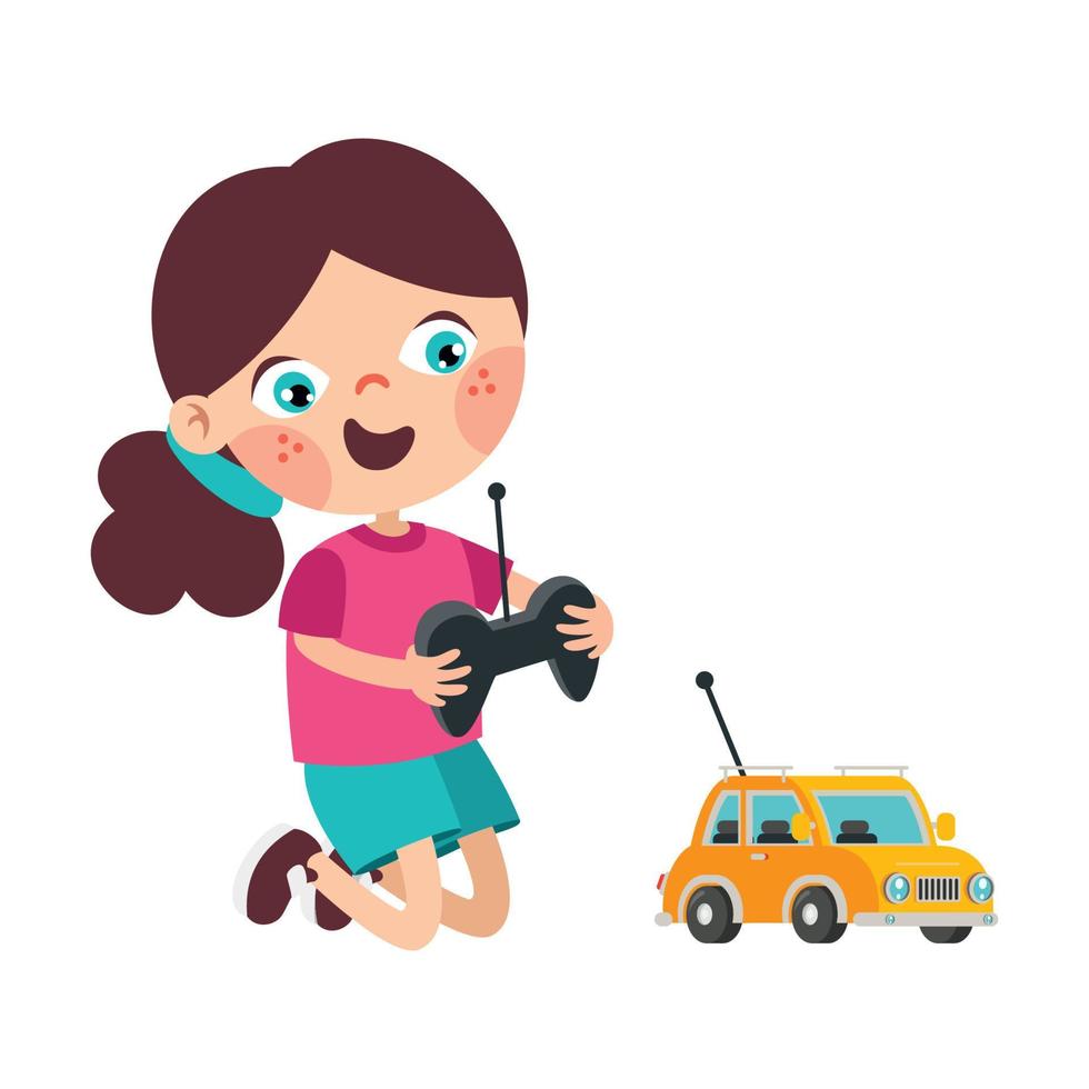 enfant jouant avec une voiture télécommandée vecteur