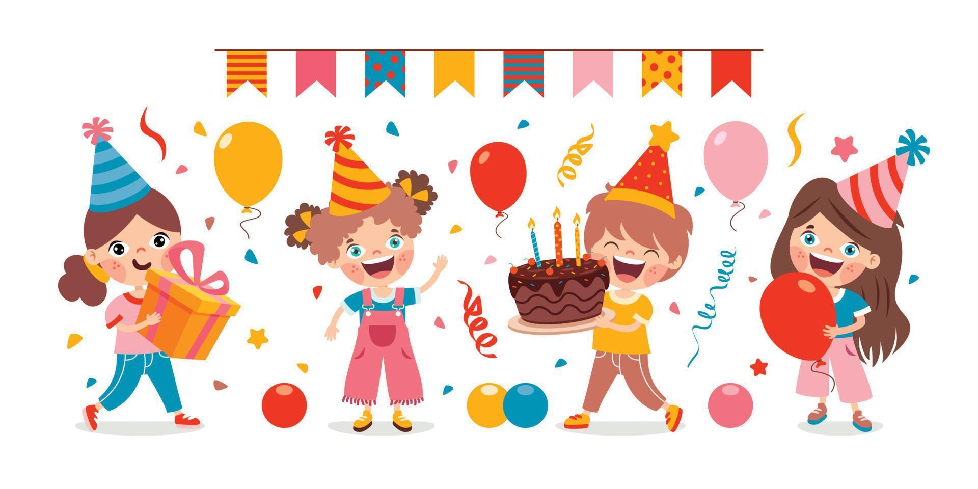 dessin animé enfants célébrant la fête d'anniversaire vecteur