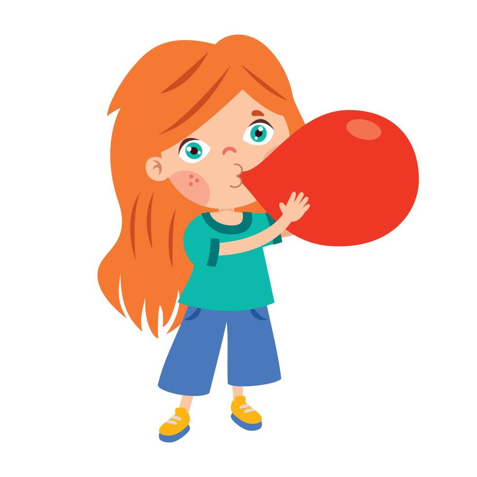 enfant de dessin animé soufflant un ballon coloré vecteur