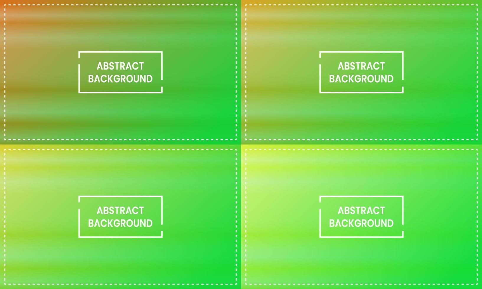 quatre ensembles de fond abstrait dégradé vert avec éclat horizontal et cadre. flou, style simple, moderne et coloré. orange et jaune. idéal pour la toile de fond, le papier peint, la couverture, l'affiche, la bannière ou le dépliant vecteur