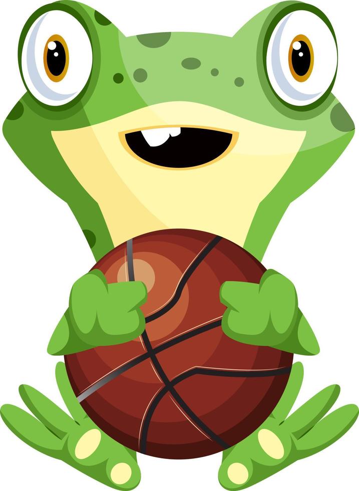 grenouille heureuse jouant au basket-ball, illustration, vecteur sur fond blanc.