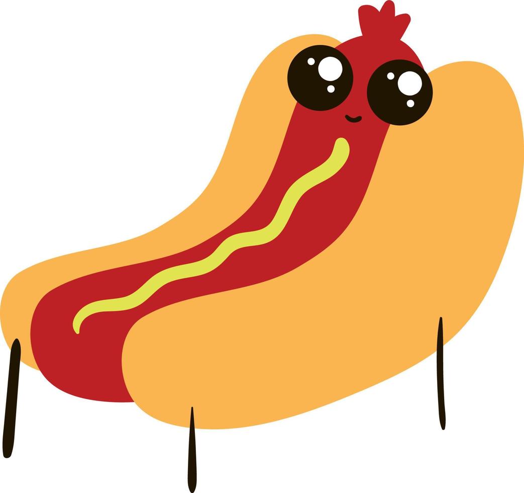 Hot-dog mignon assis, illustration, vecteur sur fond blanc.