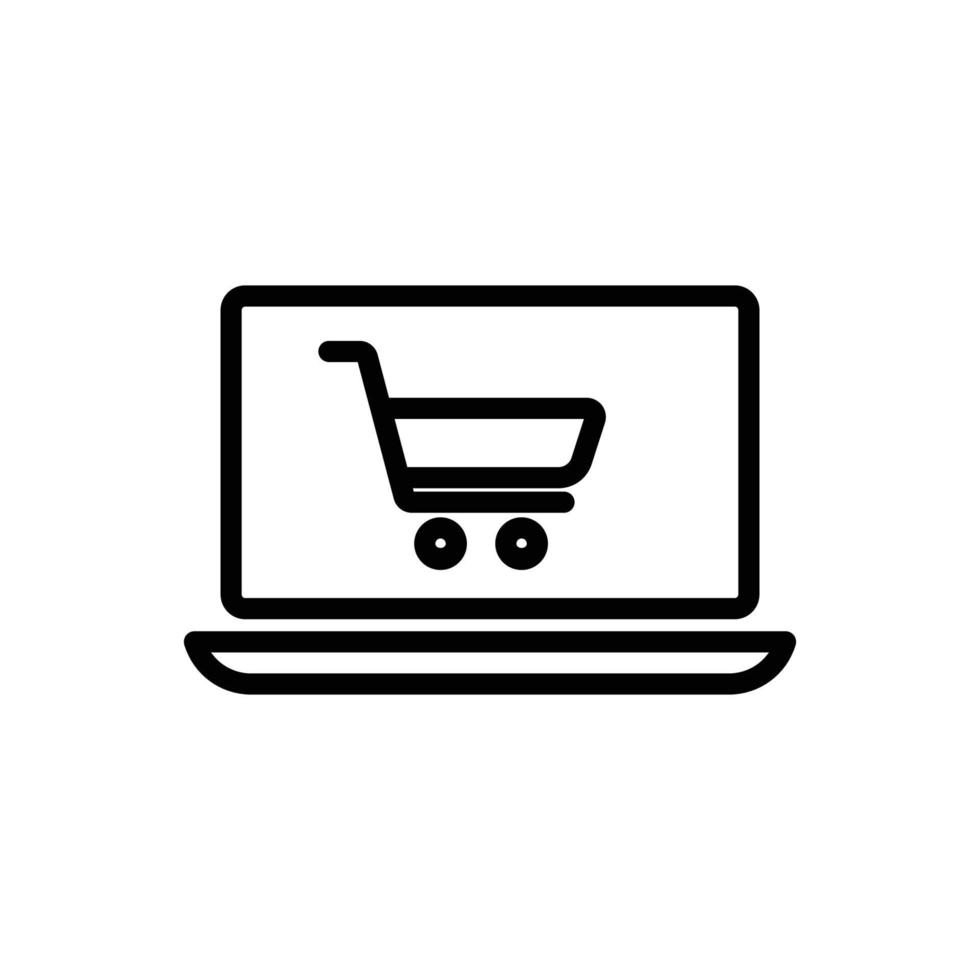 icône de ligne de boutique en ligne. contient un ordinateur portable icône avec panier. illustration d'icône liée à la boutique de commerce électronique. conception vectorielle simple modifiable. pixel parfait à 32 x 32 vecteur
