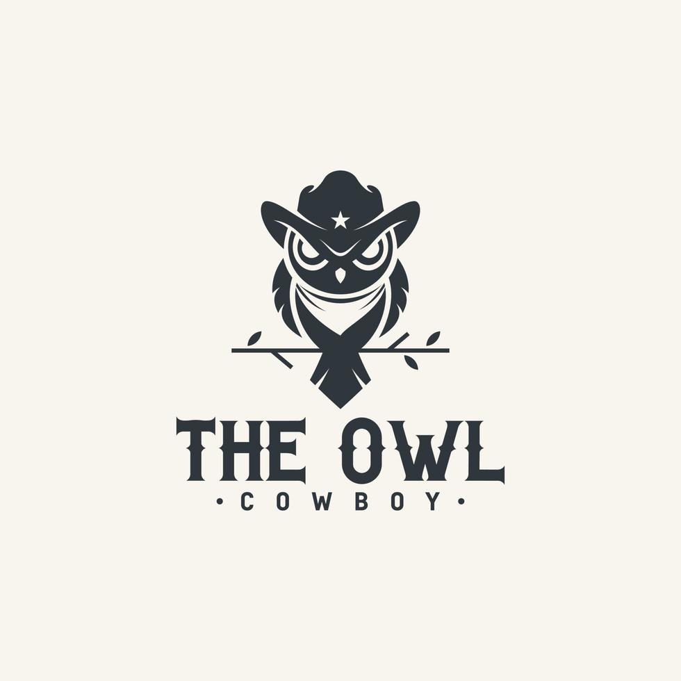 logo vintage illustration de hibou cowboy vecteur