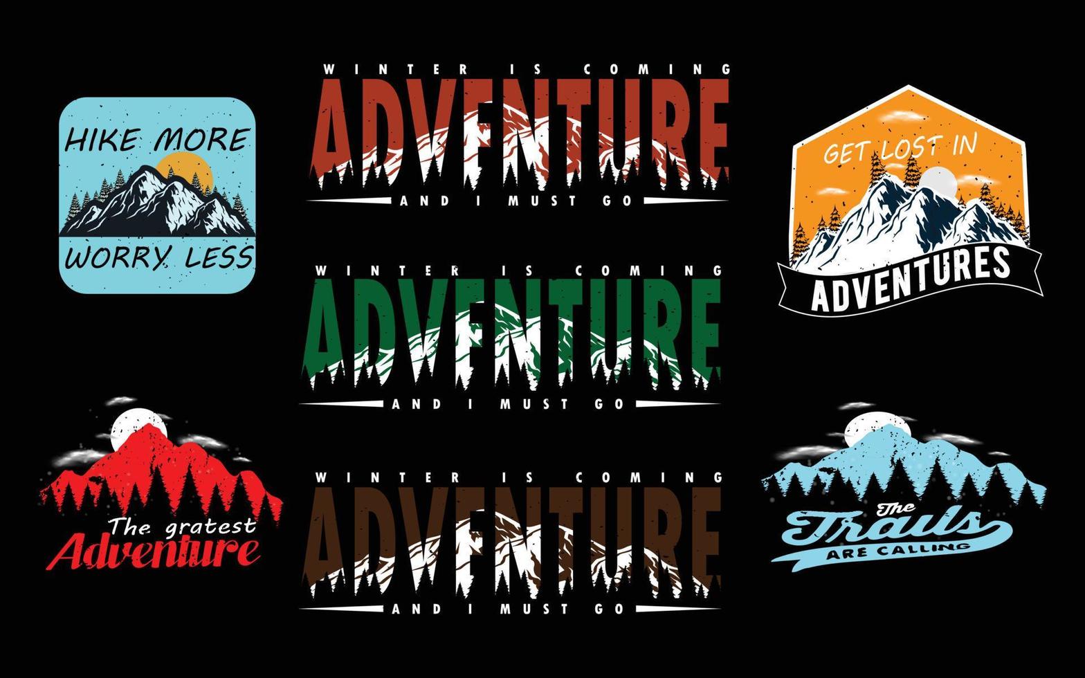 ensemble de conception de t-shirt d'aventure vecteur