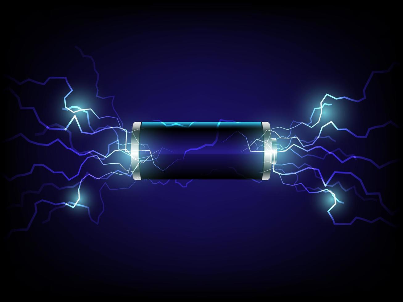 illustration de conception de vecteur de batterie de foudre 3d réaliste. batterie li-ion aa sur fond bleu foncé. conception pour la publicité, bannière dans l'énergie électrique et la technologie.
